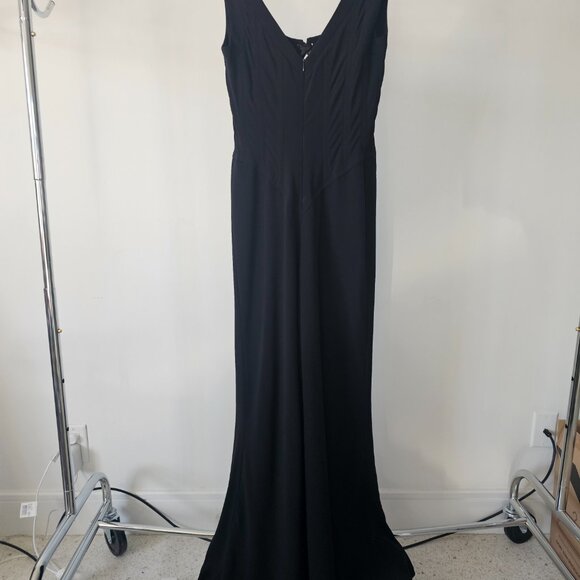 Lauren Ralph Lauren Fluted Black Evening Gown w/Sweep Train + Lace-Up Bustier - Picture 2 of 9